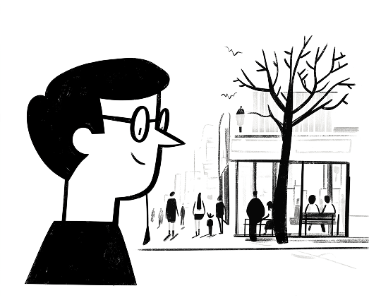 Ilustração pessoas lugares